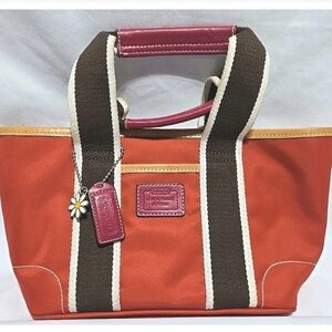 Coach Orange Canvas Tote with Brown & Pink Trim